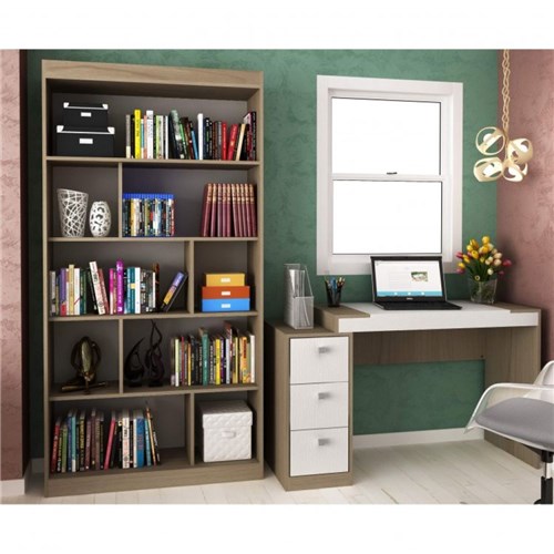 Conjunto Home Office com Escrivaninha e Estante para Livros Móveis Avelã Tx/branco Tx