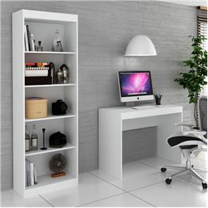 Conjunto Home Office com Escrivaninha e Estante para Livros Móveis Branco TX/Branco TX - Branco
