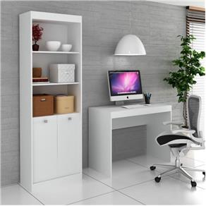 Conjunto Home Office com Escrivaninha e Estante para Livros Móveis Branco TX/Branco TX - Branco