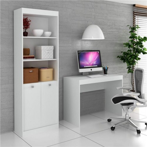 Conjunto Home Office com Escrivaninha e Estante para Livros Móveis Branco Tx/branco Tx