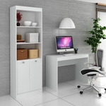 Conjunto Home Office com Escrivaninha e Estante para Livros Móveis Branco TX/Branco TX