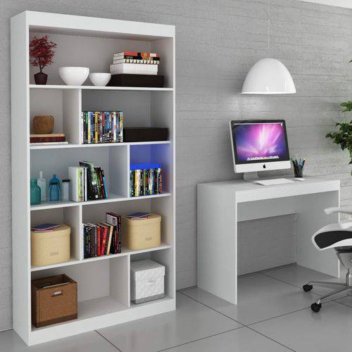 Conjunto Home Office com Escrivaninha e Estante para Livros Móveis Branco TX/Branco TX