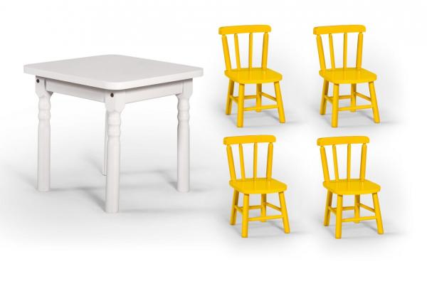 Conjunto Infantil 60x60 com 4 Cadeiras - Amarela - BTB Móveis