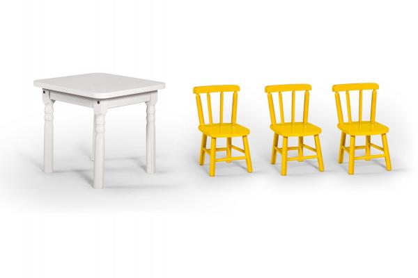 Conjunto Infantil 60x60 com 3 Cadeiras - Amarela - BTB Móveis