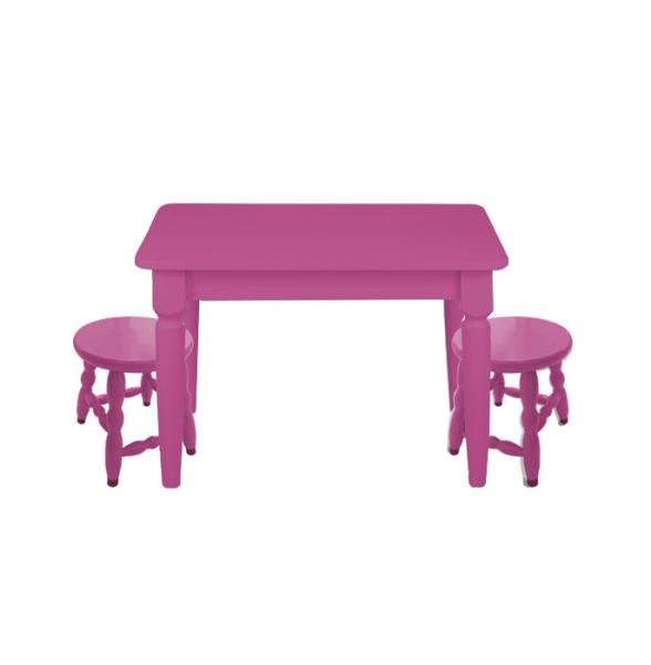 Conjunto Infantil Mesa com 2 Bancos Rosa - Flex Mesas e Cadeiras