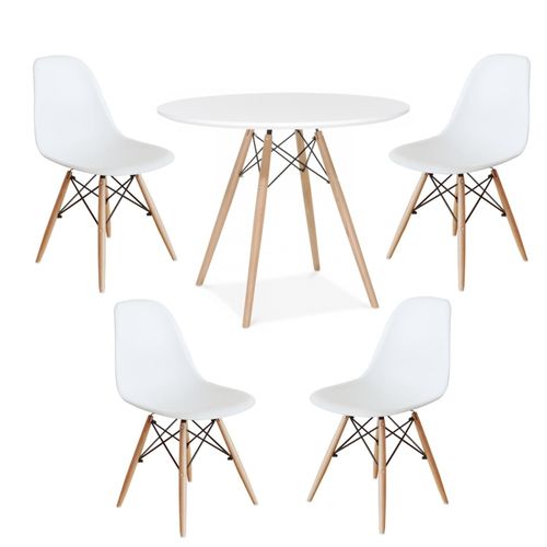 Conjunto Kit Mesa Jantar Eiffel 80cm + 4 Cadeiras Eiffel Goede Cor Branco