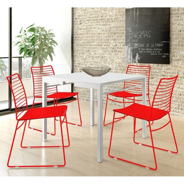Conjunto Mesa 1525 Branca com 4 Cadeiras 1712 Color UV Vermelho Carraro