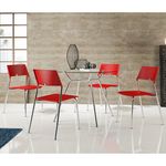 Conjunto Mesa 1527 com Vidro Incolor Cromada com 4 Cadeiras 1711 Vermelha Carraro