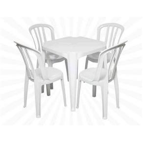 Conjunto Mesa 4 Cadeiras Bistro Branca Plástico Antares - Branco