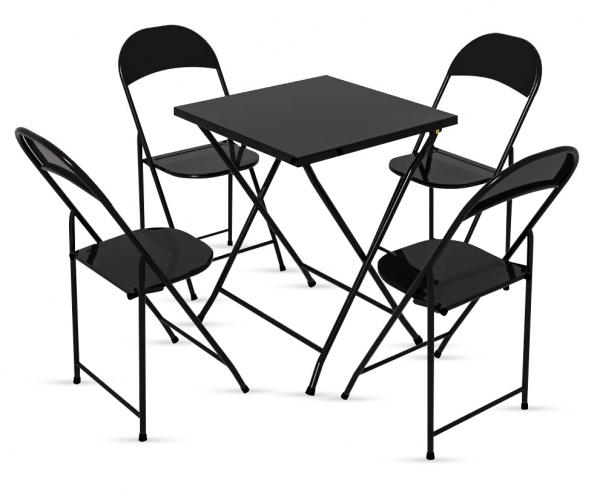 Conjunto Mesa 58x58 Cm com 4 Cadeiras Dobráveis de Ferro Preto - D7