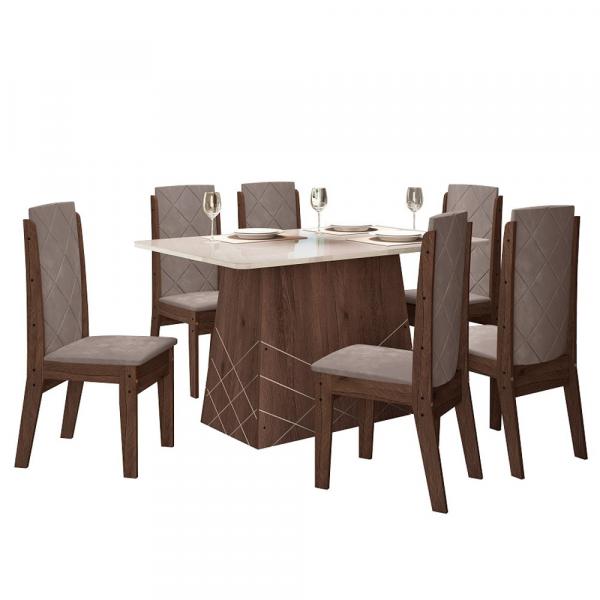Conjunto Mesa com 6 Cadeiras Sala de Jantar Liz Nogal/Ébano - Celta