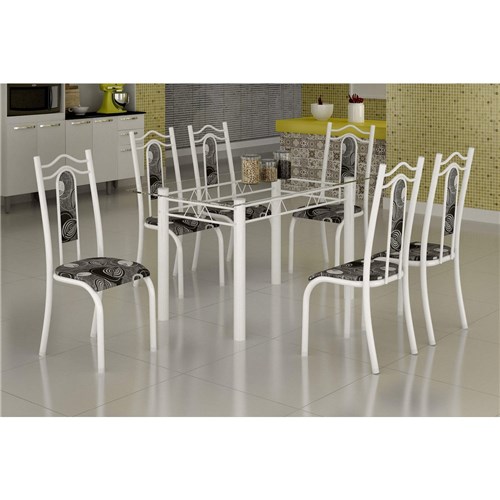 Conjunto Mesa com Tampo Vidro e 6 Cadeiras Madmelos Incolor/Branco/Paraopeba