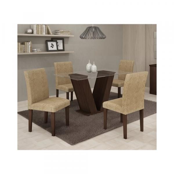 Conjunto Mesa de Jantar com 4 Cadeiras Classic Cappuccino - Cel Móveis - Cel Moveis