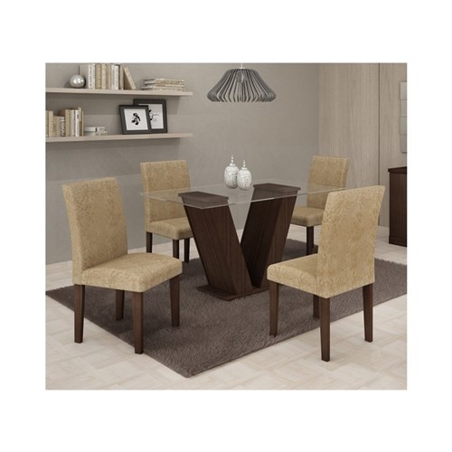 Conjunto Mesa de Jantar com 4 Cadeiras Classic Cappuccino - Cel Móveis