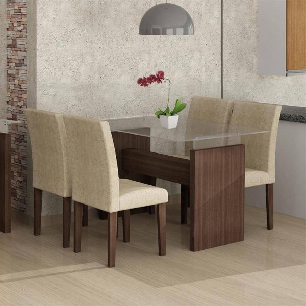 Conjunto Mesa de Jantar com 4 Cadeiras Evidence Cappuccino - Cel Móveis - Cel Moveis