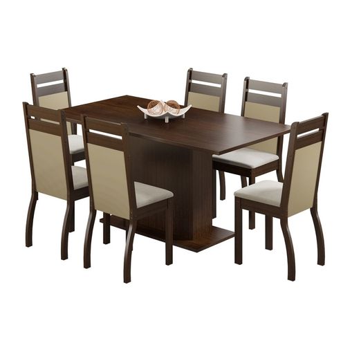 Conjunto Mesa de Jantar com 6 Cadeiras Estofadas Tabaco-Pérola Versalhes Madesa