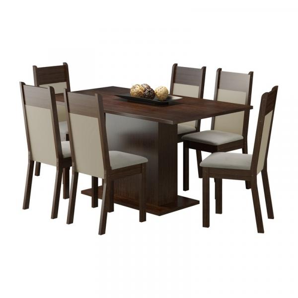 Conjunto Mesa de Jantar com 6 Cadeiras Louisiana Tabaco Madesa