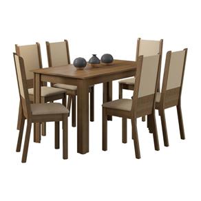 Conjunto Mesa de Jantar com 6 Cadeiras Rustic-Pérola Tábata Madesa - Marrom Cacau
