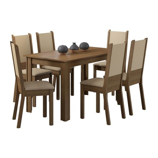 Conjunto Mesa de Jantar com 6 Cadeiras Rustic-Pérola Tábata Madesa