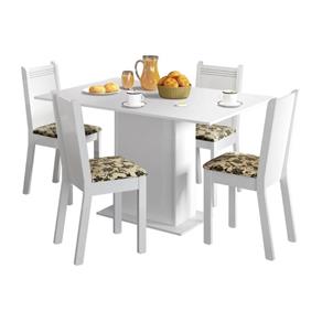 Conjunto Mesa de Jantar e 4 Cadeiras Branco-Floral Lexy Madesa - Branco