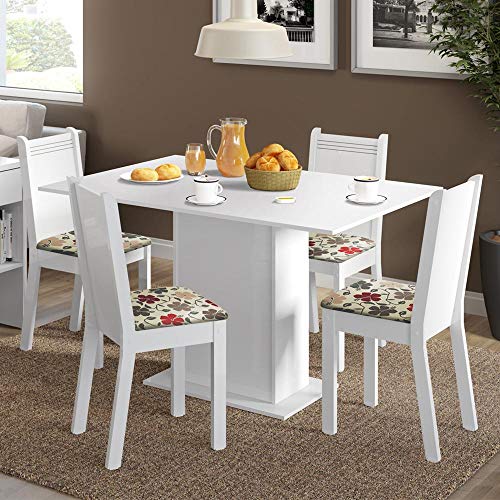Conjunto Mesa de Jantar e 4 Cadeiras Branco-Hibiscos Lexy Madesa