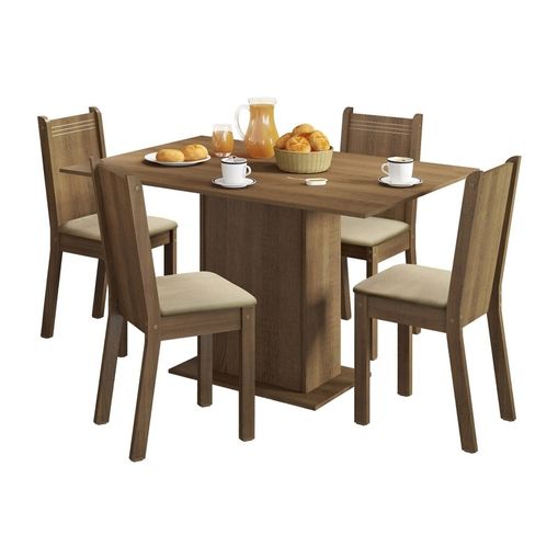 Conjunto Mesa de Jantar e 4 Cadeiras Rustic-Pérola Lexy Madesa