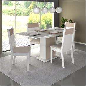 Conjunto Mesa de Jantar Elegance Extensível Branco/Vanila + 4 Cadeiras Branco/Vanila Suede - Madesa