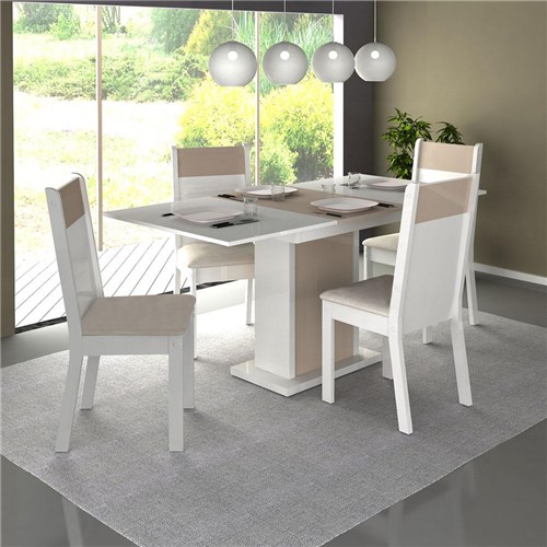 Tudo sobre 'Conjunto Mesa De Jantar Elegance Extensível Branco/Vanila 4 Cadeiras Branco/Vanila Suede - Madesa'