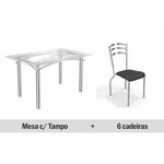 Conjunto Mesa de Jantar Kappesberg - Base Cromada Elba C/ Tampo de Vidro 150cm + 6 Cadeiras Portugal - Cor Cromada - Assento Preto 110