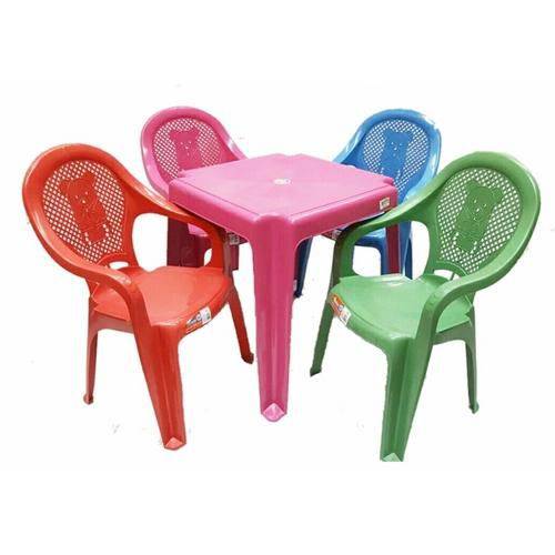 Conjunto Mesa e 4 Cadeira Infantil Plástico Colorida