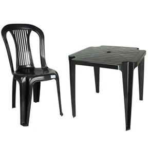 Conjunto Mesa e 4 Cadeiras Bistro Plástico 01 Conjunto - PRETO