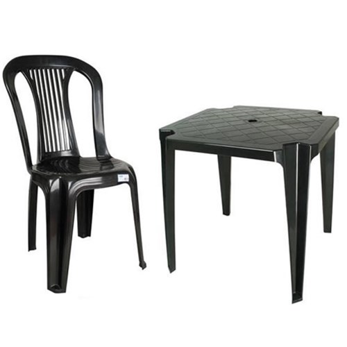 Conjunto Mesa e 4 Cadeiras Bistro Plastico Preto 05 Conjuntos