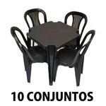 Conjunto Mesa e 4 Cadeiras Bistro Plástico Preto 10 Conjuntos