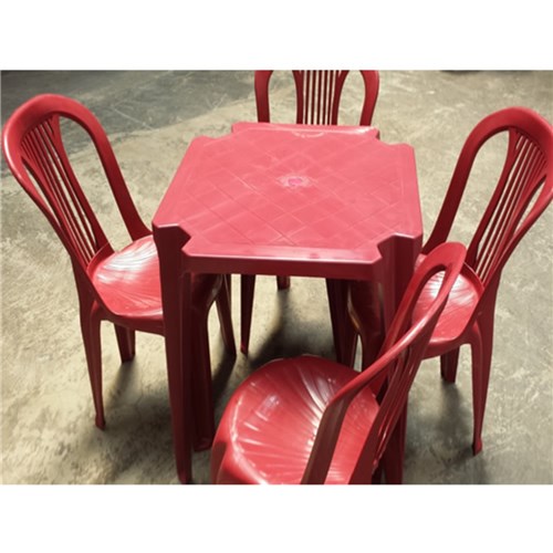 Conjunto Mesa e 4 Cadeiras Bistro Plastico Vinho 03 Conjuntos