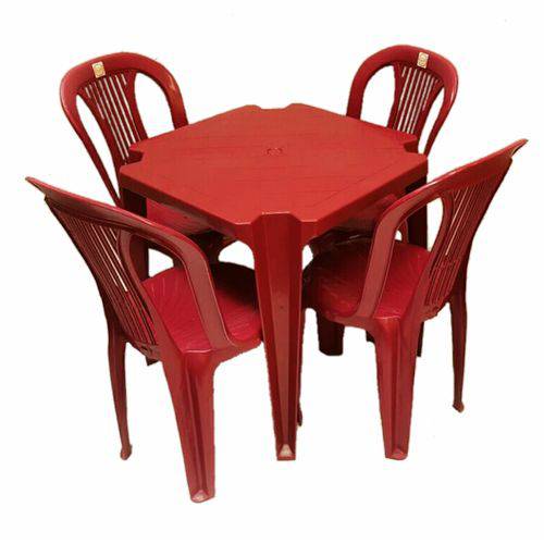 Conjunto Mesa E 4 Cadeiras Poltrona Plastico Vinho 03 Jogos