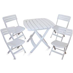 Conjunto Mesa e 4 Cadeiras Dobrável Ripada Plástico Antares - Branco