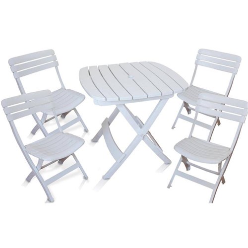 Conjunto Mesa e 4 Cadeiras Dobrável Ripada Plástico Antares