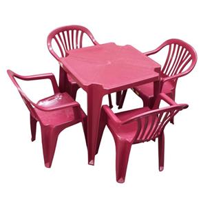 Conjunto Mesa e 4 Cadeiras Poltrona Plastico - Preto