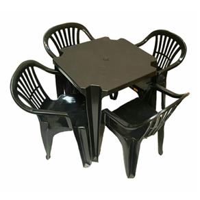 Conjunto Mesa e 4 Cadeiras Poltrona Plastico - Preto
