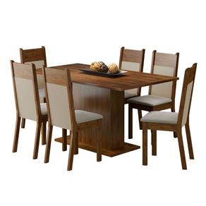 Conjunto Mesa e 6 Cadeiras Louisiana Rustic e Crema Suede Pérola