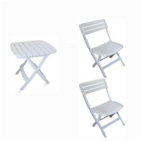 Conjunto Mesa e 2 Cadeiras Dobrável Ripada Plástico Antares - Branco