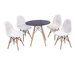 Conjunto Mesa Eiffel 80cm + 4 Cadeiras Dkr Charles Eames Wood Estofada Botonê - PRETO