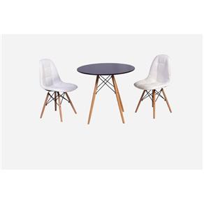 Conjunto Mesa Eiffel 90cm + 2 Cadeiras Dkr Charles Eames Wood Estofada Botonê - BRANCO