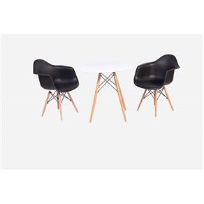 Conjunto Mesa Eiffel 80cm + 2 Cadeiras Charles Eames Wood - Daw - com Braços - Design - PRETO