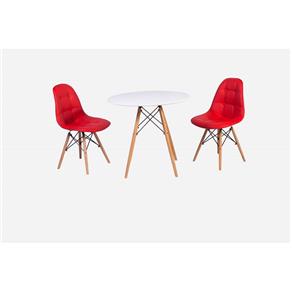 Conjunto Mesa Eiffel 80cm + 2 Cadeiras Dkr Charles Eames Wood Estofada Botonê - Vermelho