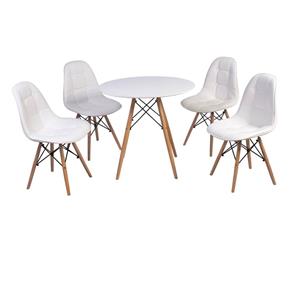 Conjunto Mesa Eiffel 80cm + 4 Cadeiras Dkr Charles Eames Wood Estofada Botonê - Branco