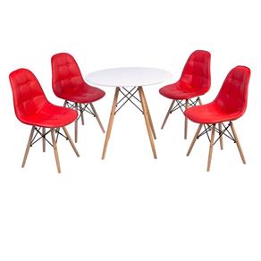 Conjunto Mesa Eiffel 120cm + 4 Cadeiras Dkr Charles Eames Wood Estofada Botonê - Vermelho