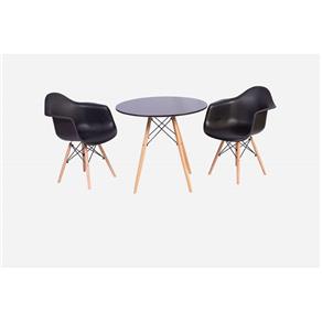 Conjunto Mesa Eiffel Preta 80cm + 2 Cadeiras Charles Eames Wood - Daw - com Braços - Design - Preta - Preto