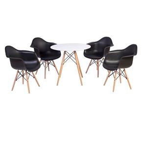 Conjunto Mesa Eiffel 80cm + 4 Cadeiras Charles Eames Wood Daw com Braços Design - PRETO