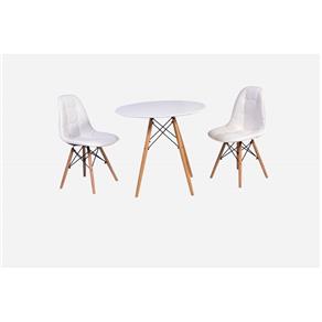 Conjunto Mesa Eiffel 80cm + 2 Cadeiras Dkr Charles Eames Wood Estofada Botonê - Branco